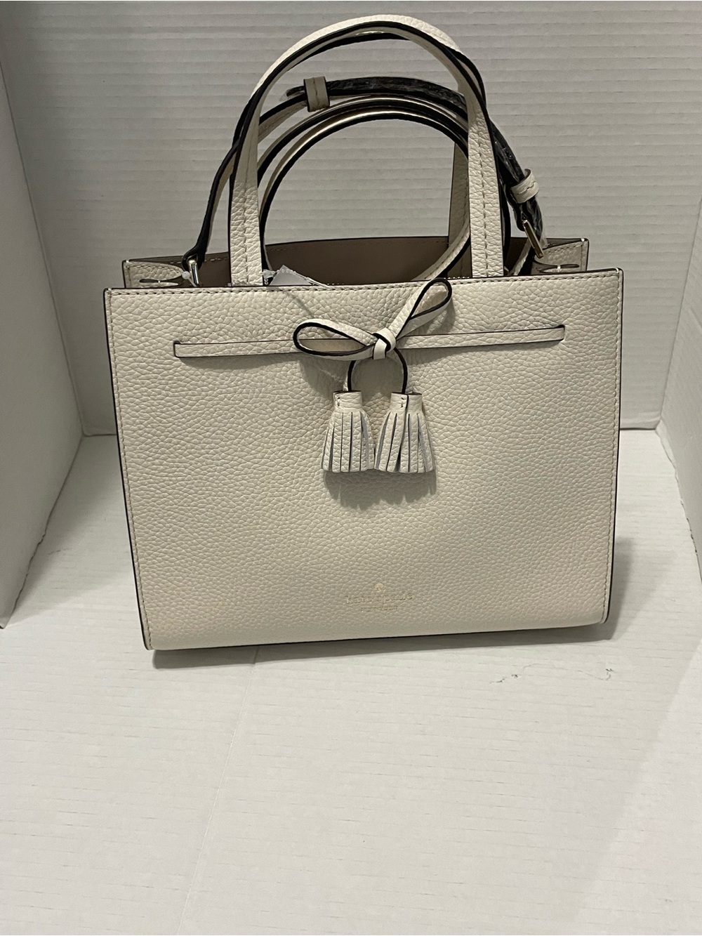 kate spade Cream Pebbled Leather Satchel with Tassel